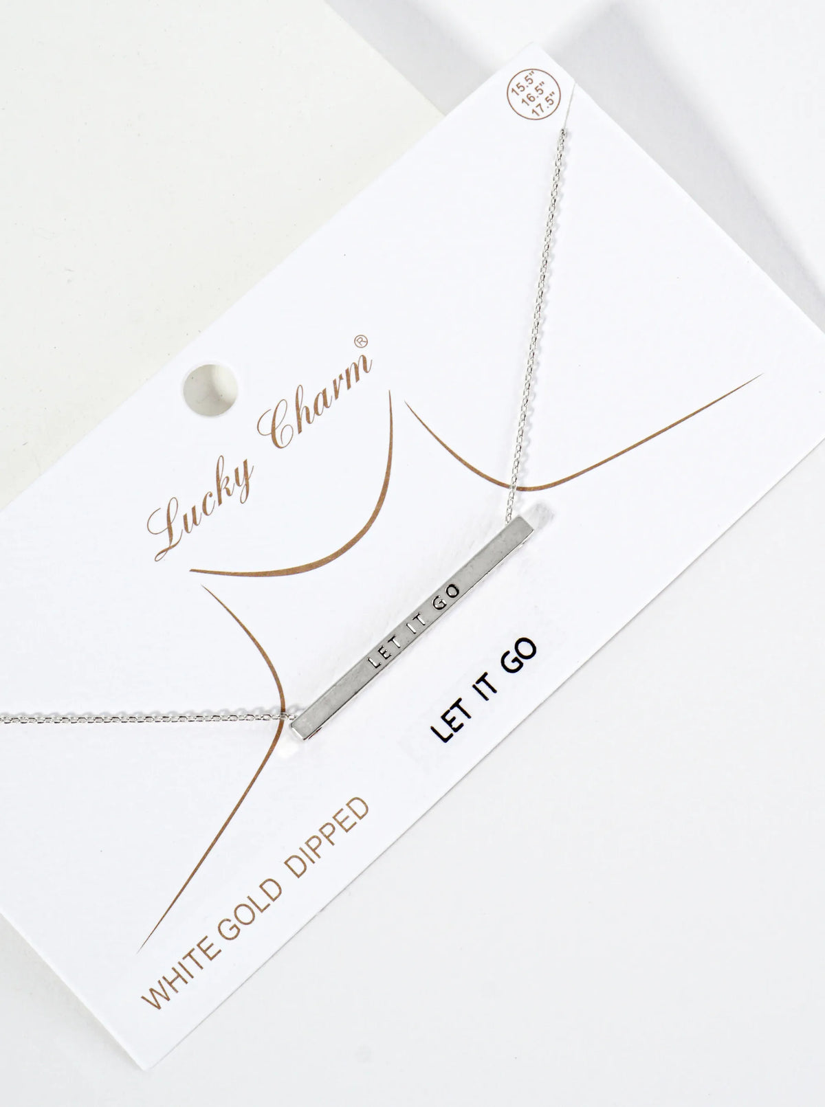 Let It Go Engraved 18K Gold Dipped Horizontal Brass Bar Pendant Inspirational Necklace