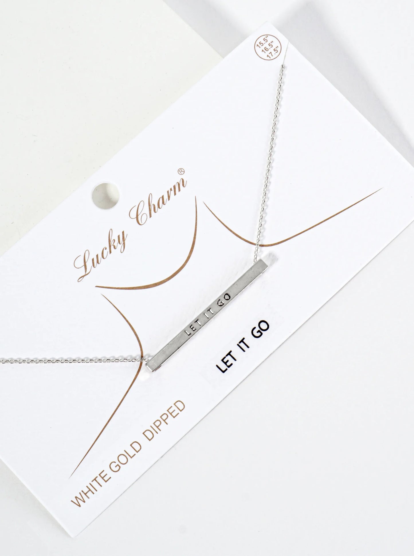 Let It Go Engraved 18K Gold Dipped Horizontal Brass Bar Pendant Inspirational Necklace