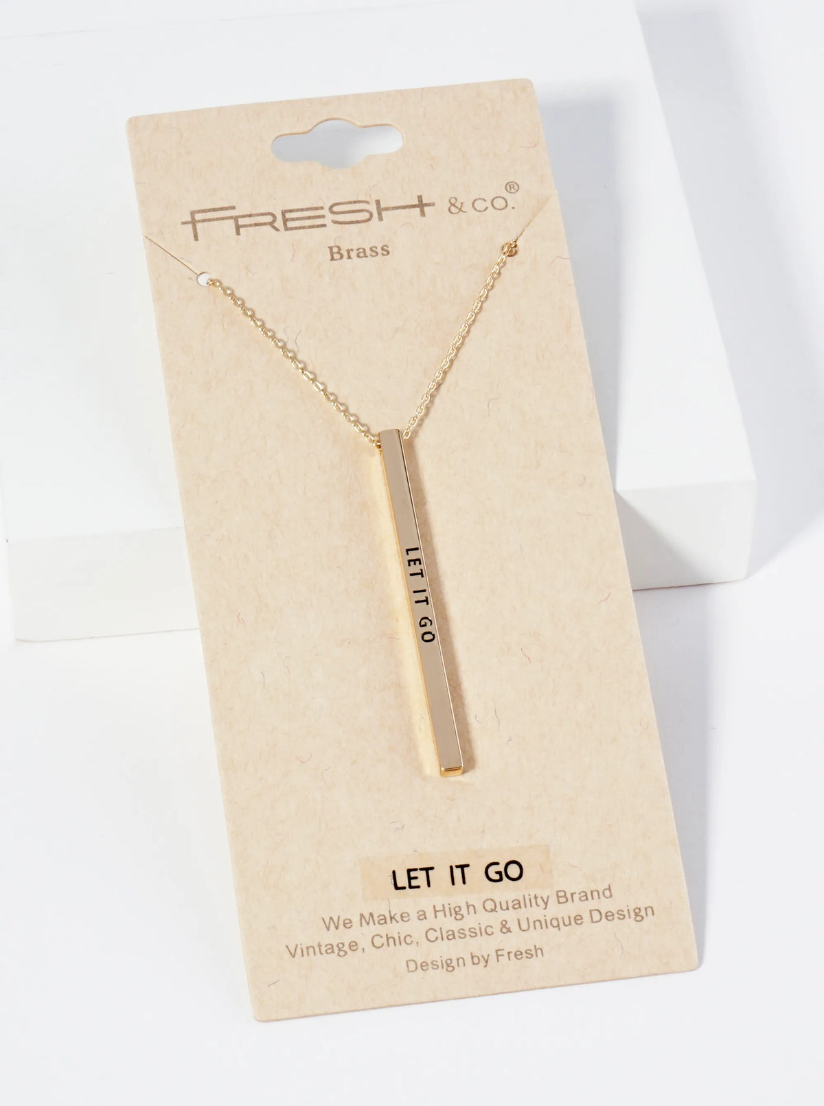 Let It Go Engraved Vertical Bar Pendant Inspirational Necklace