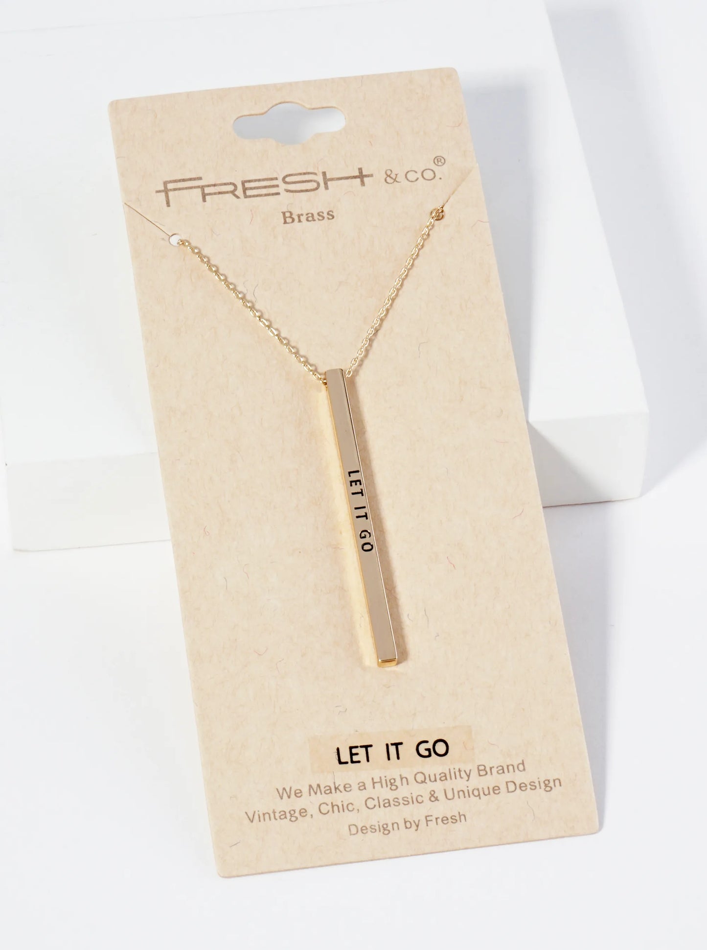 Let It Go Engraved Vertical Bar Pendant Inspirational Necklace