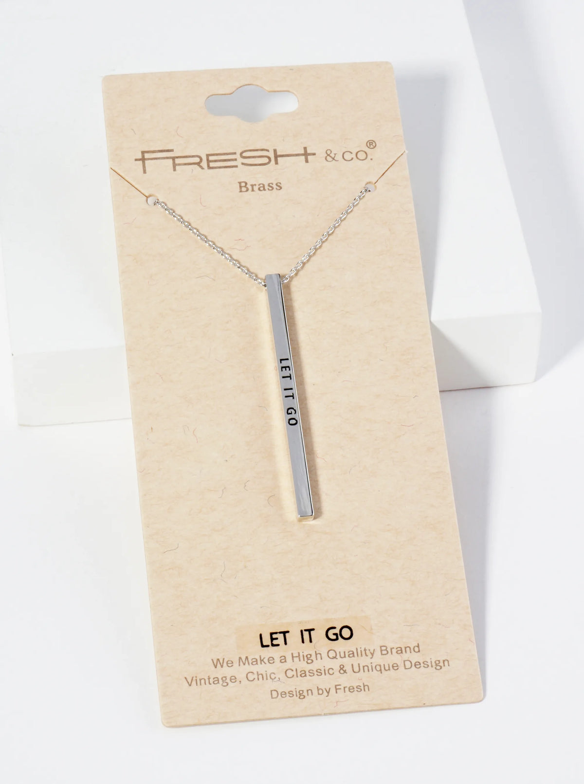 Let It Go Engraved Vertical Bar Pendant Inspirational Necklace