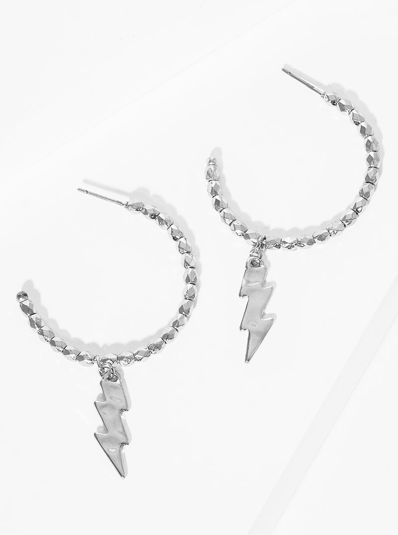 Lighting Metal Bead Round Hoop Earrings