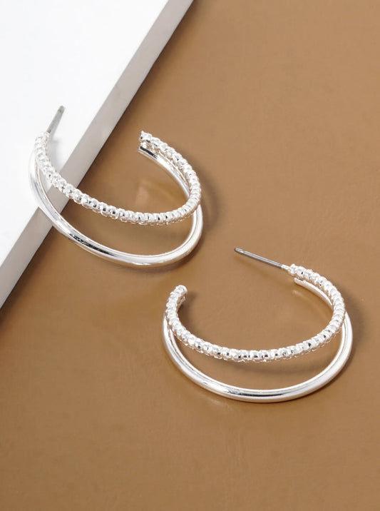 Lightweight Textured 25mm Metal Double Hoop Earrings