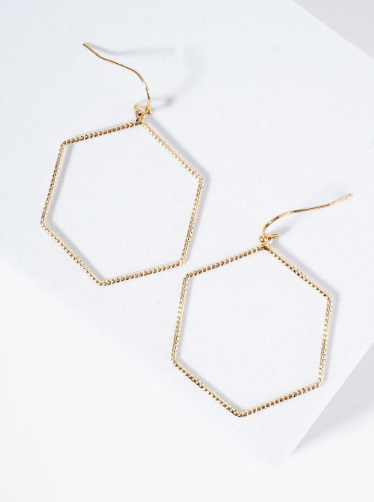 Lightweight Textured Wire Hexagon Drop Earrings