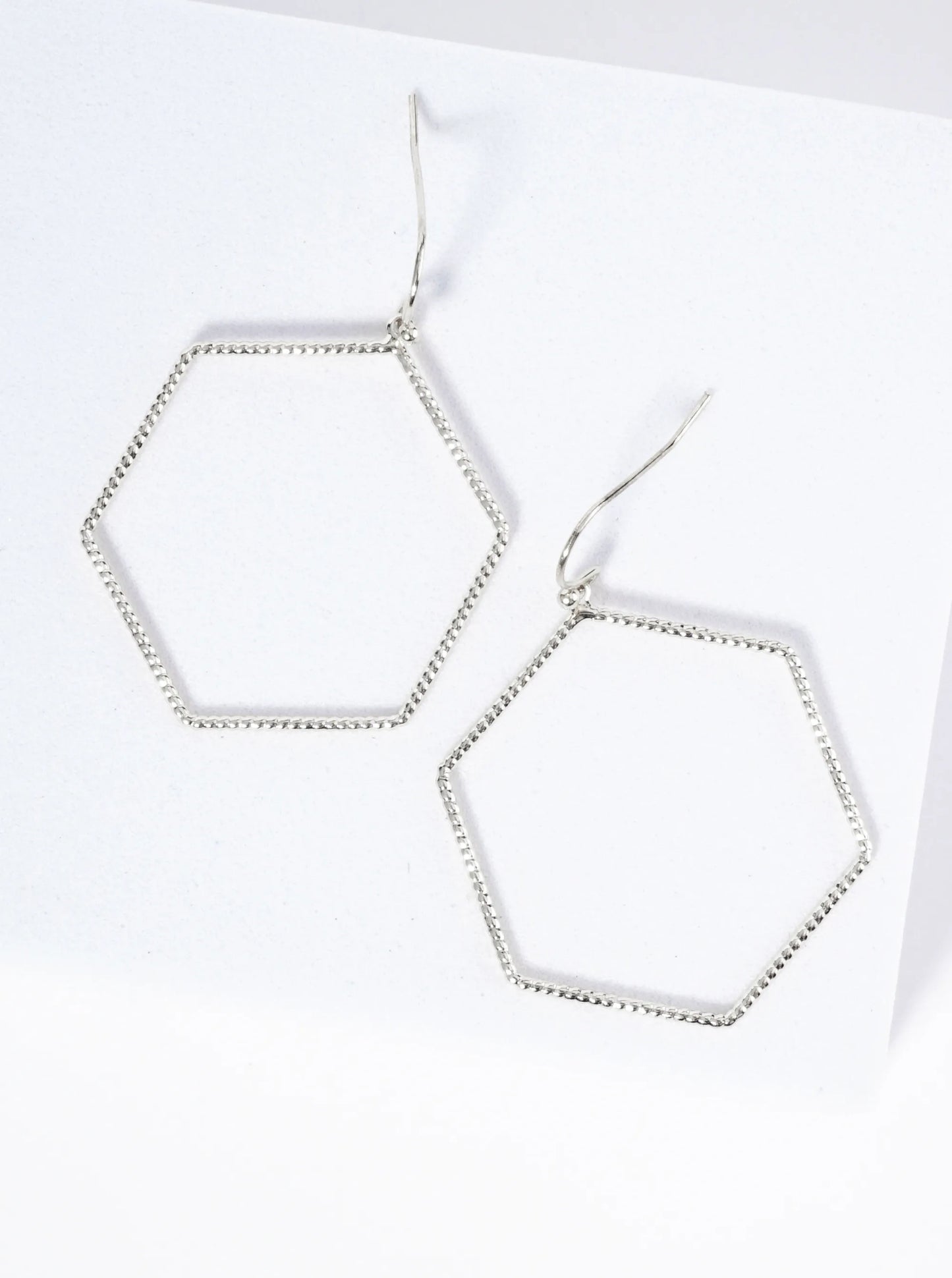 Lightweight Textured Wire Hexagon Drop Earrings