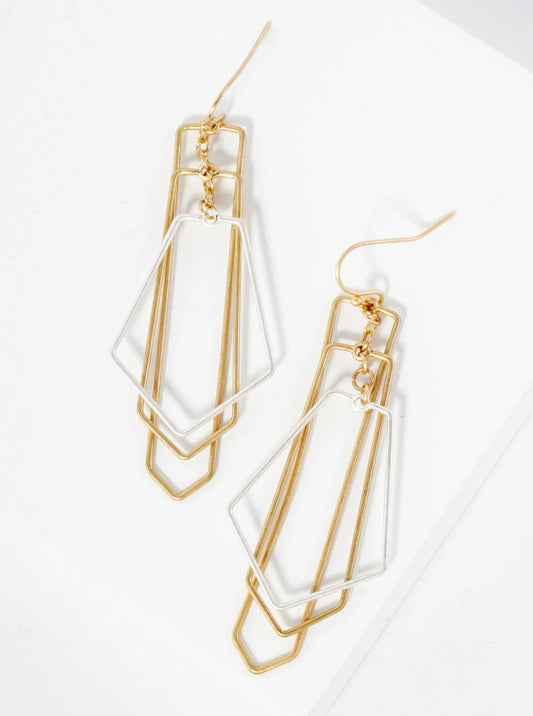 Lightweight Three Interlocking Brass Geometric Wire Shapes Dangle Earrings