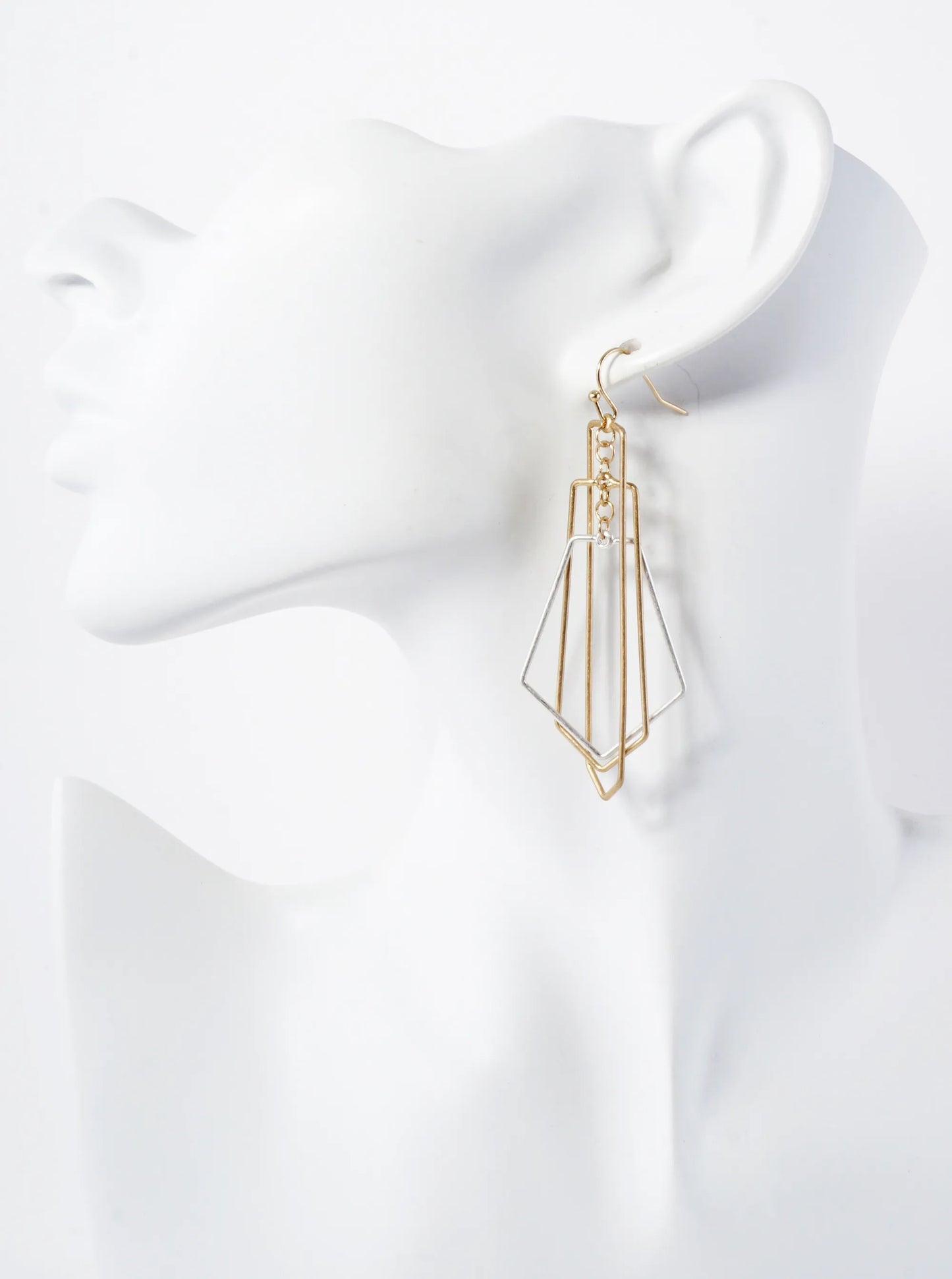 Lightweight Three Interlocking Brass Geometric Wire Shapes Dangle Earrings