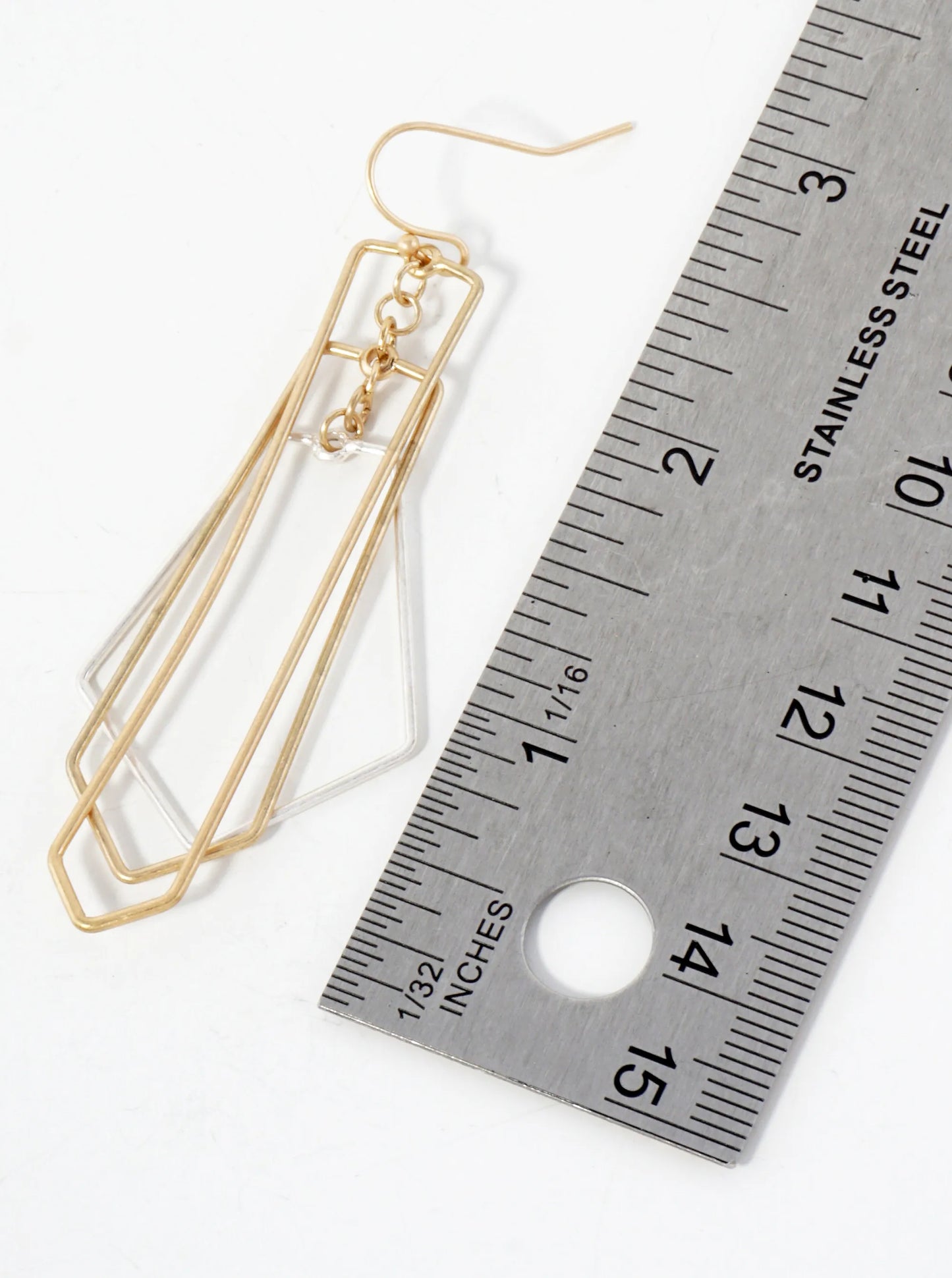 Lightweight Three Interlocking Brass Geometric Wire Shapes Dangle Earrings