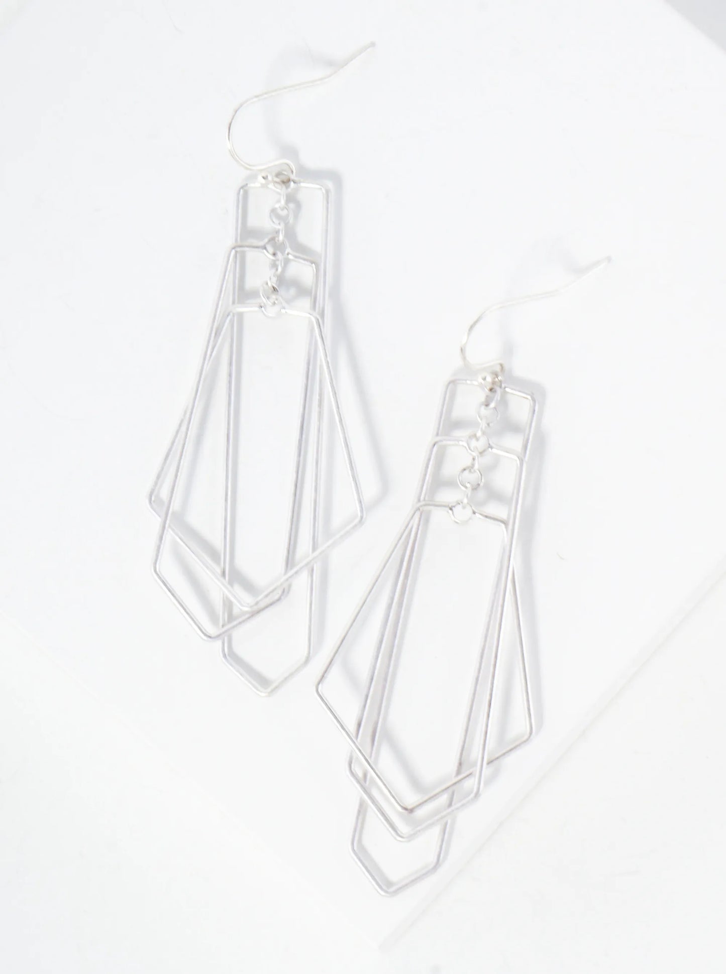 Lightweight Three Interlocking Brass Geometric Wire Shapes Dangle Earrings