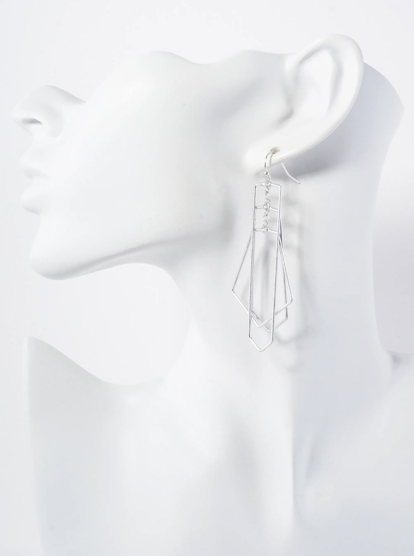 Lightweight Three Interlocking Brass Geometric Wire Shapes Dangle Earrings