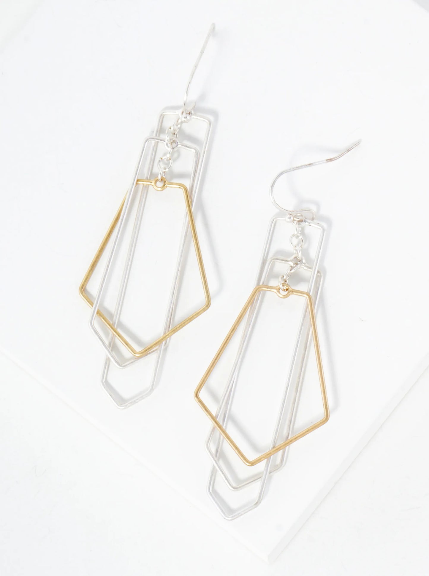Lightweight Three Interlocking Brass Geometric Wire Shapes Dangle Earrings