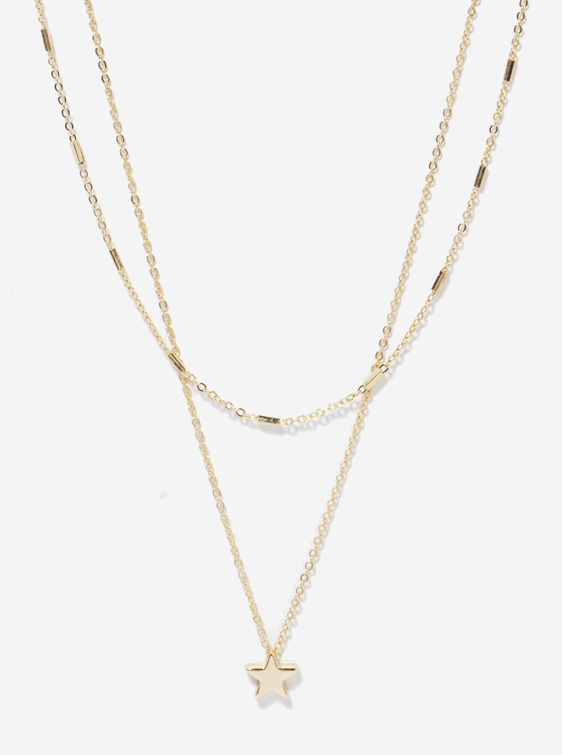 Link Bar Chain With Star Pendant Double Layered Choker Necklaces