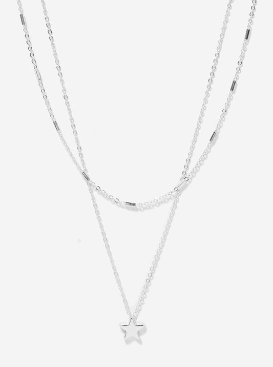 Link Bar Chain With Star Pendant Double Layered Choker Necklaces