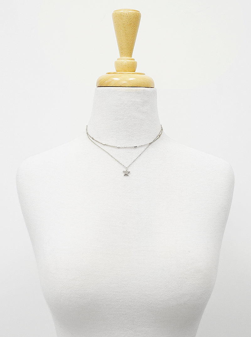 Link Bar Chain With Star Pendant Double Layered Choker Necklaces