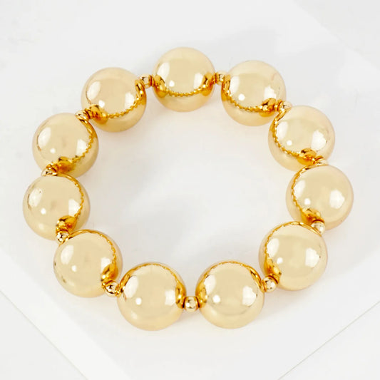Linked 15mm Metallic Ball Beads Chunky Stretch Bracelet
