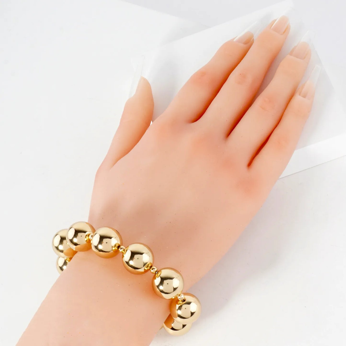 Linked 15mm Metallic Ball Beads Chunky Stretch Bracelet