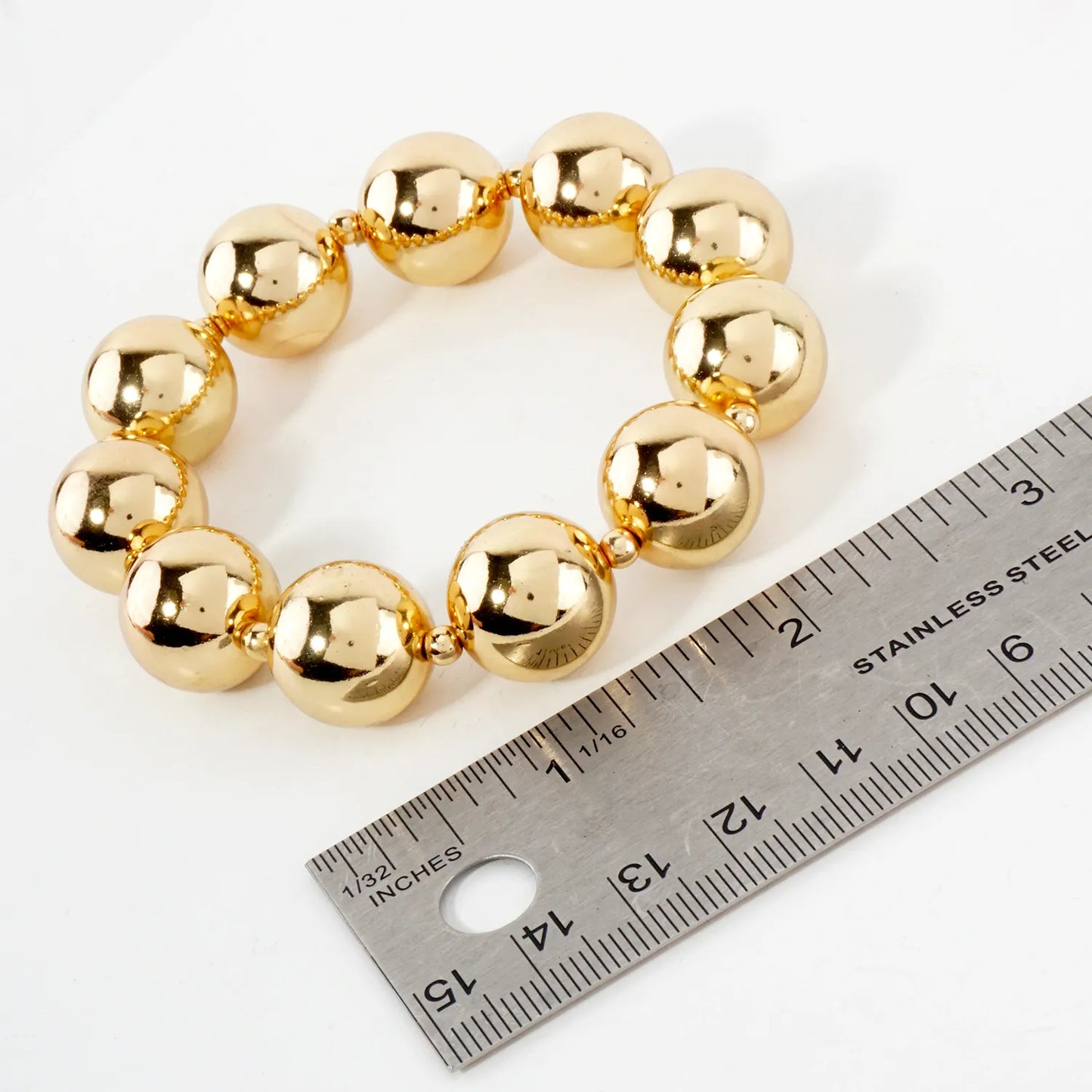 Linked 15mm Metallic Ball Beads Chunky Stretch Bracelet