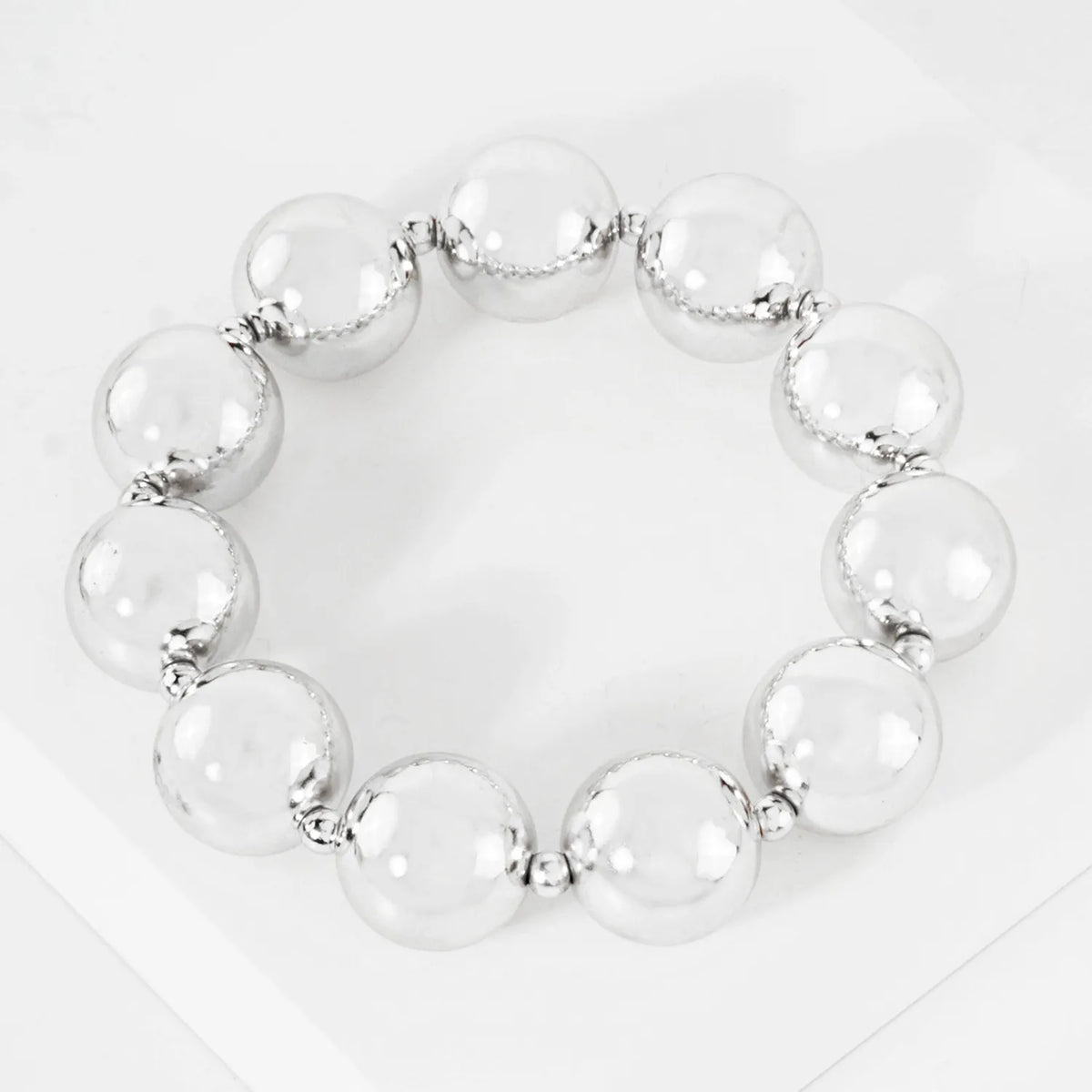 Linked 15mm Metallic Ball Beads Chunky Stretch Bracelet