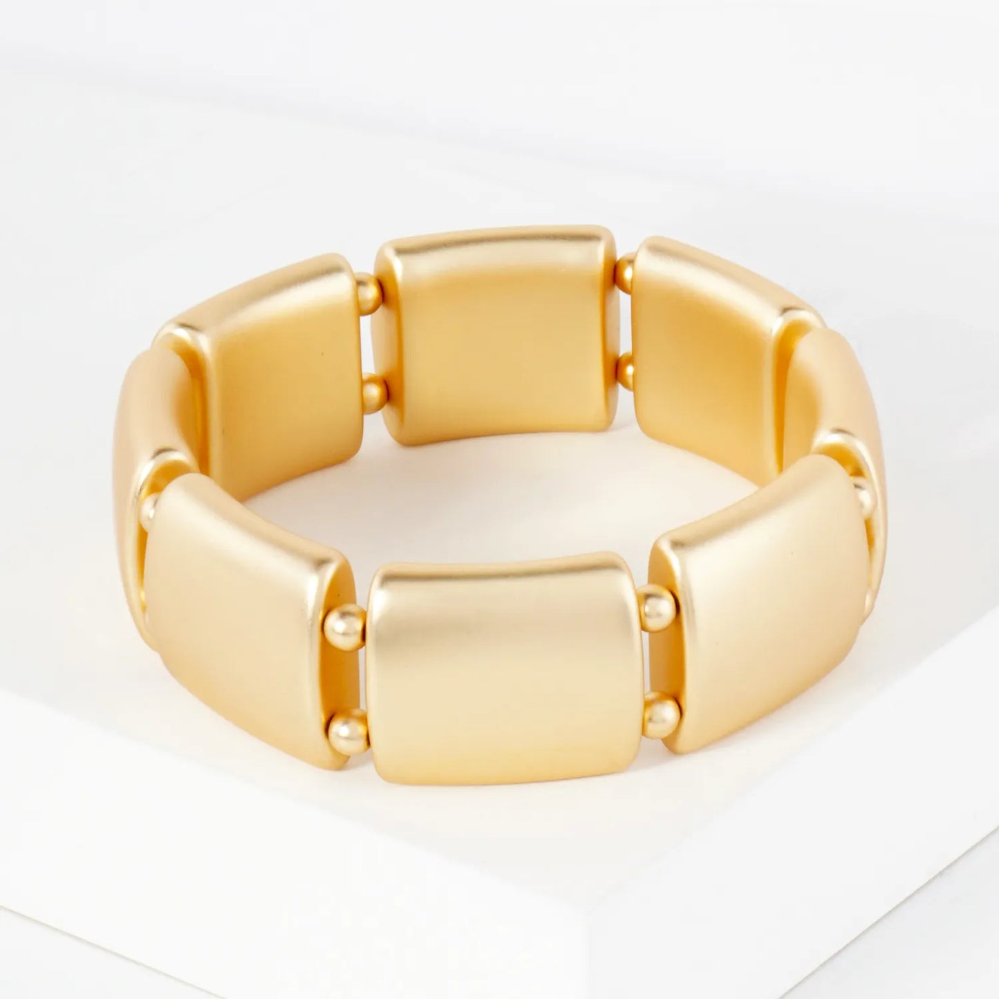 Linked Hollow Rectangle Metallic Chunky Stretch Bangle Bracelet