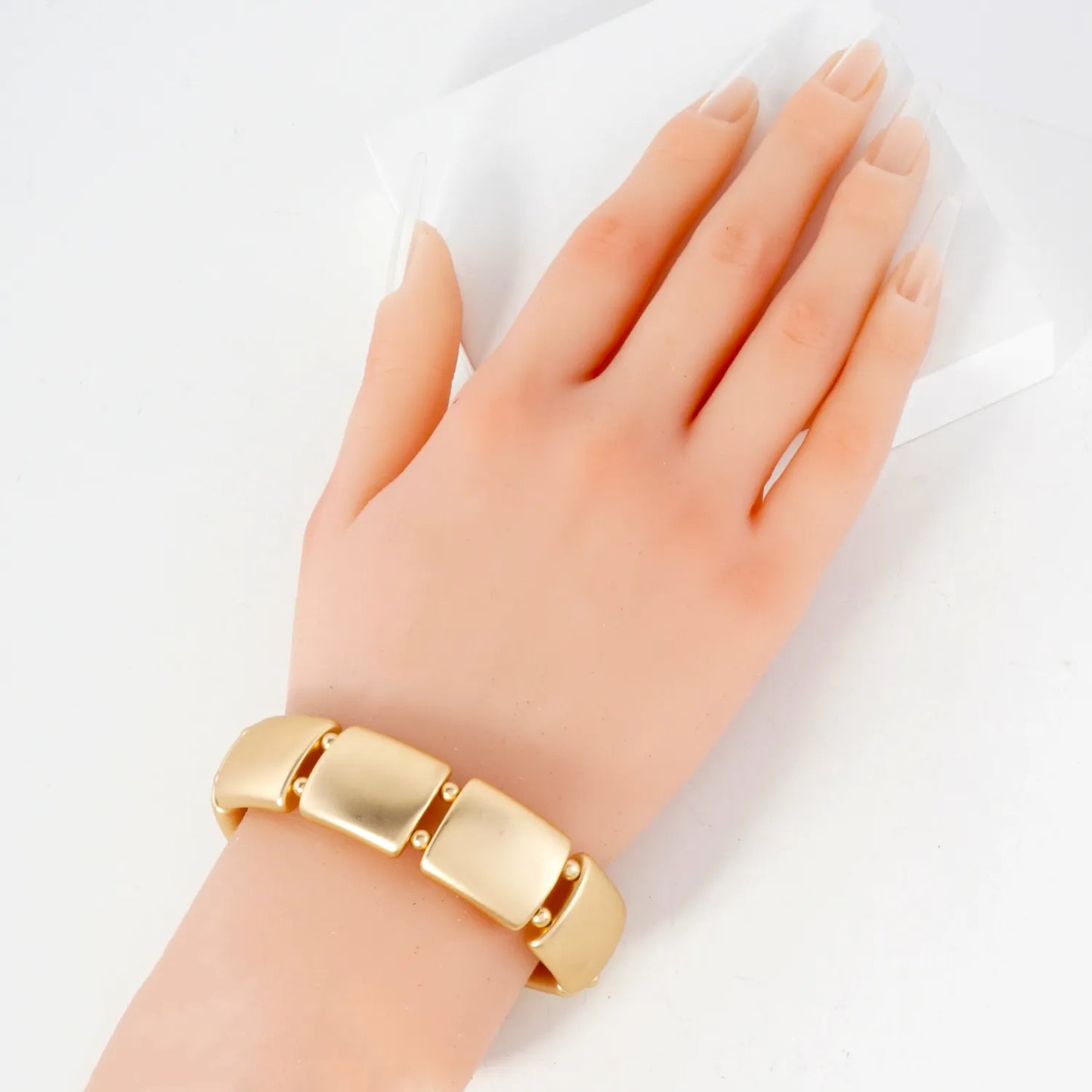 Linked Hollow Rectangle Metallic Chunky Stretch Bangle Bracelet