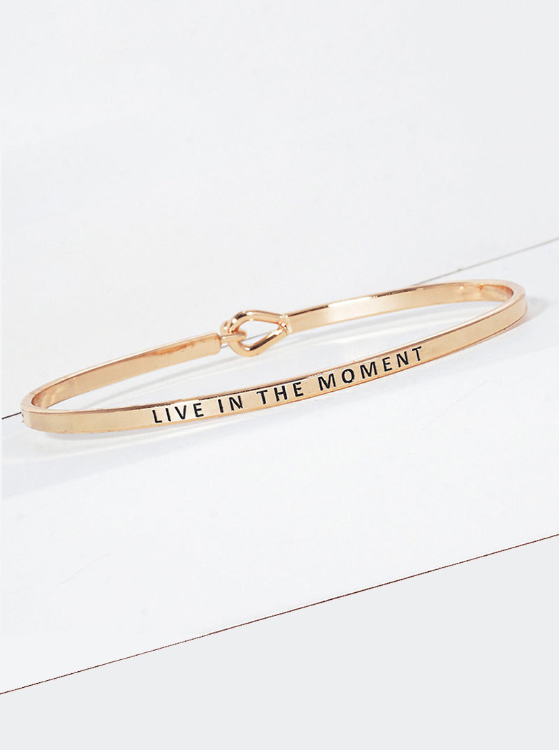 Live In The Moment Engraved Inspirational Bangle Bracelet