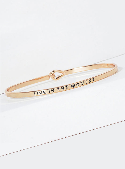 Live In The Moment Engraved Inspirational Bangle Bracelet
