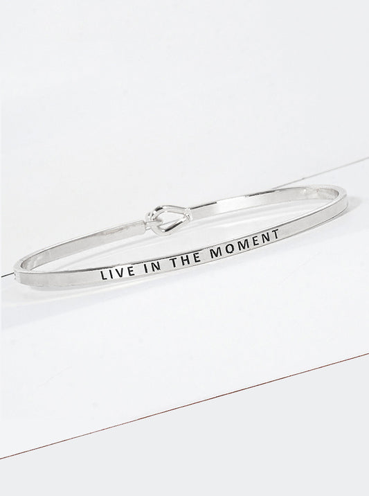 Live In The Moment Engraved Inspirational Bangle Bracelet