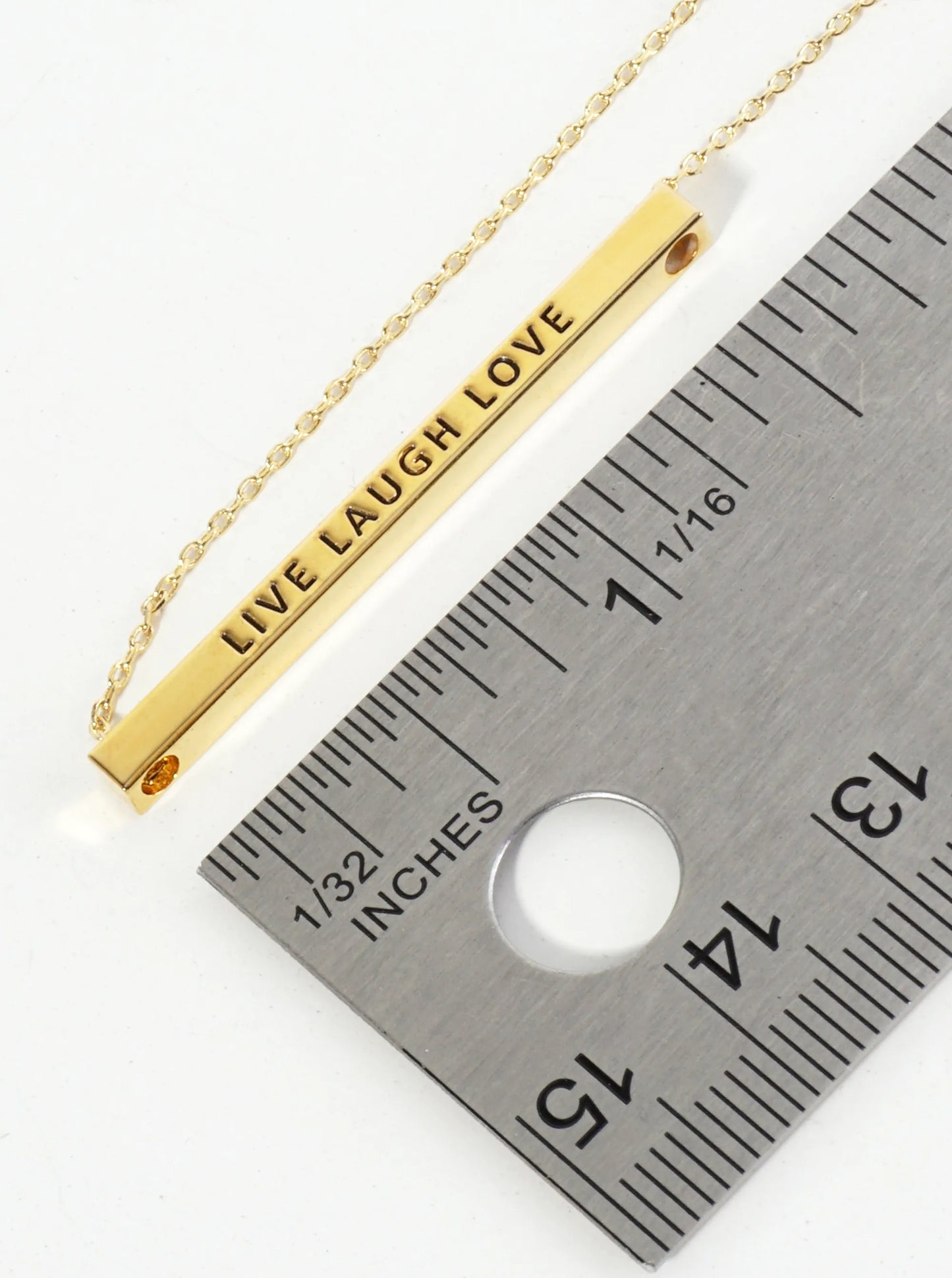 Live Laugh Love Engraved 18K Gold Dipped Horizontal Brass Bar Pendant Inspirational Necklace