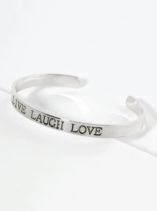 Live Laugh Love Engraved 18K Gold Dipped Open Cuff Bangle Bracelet