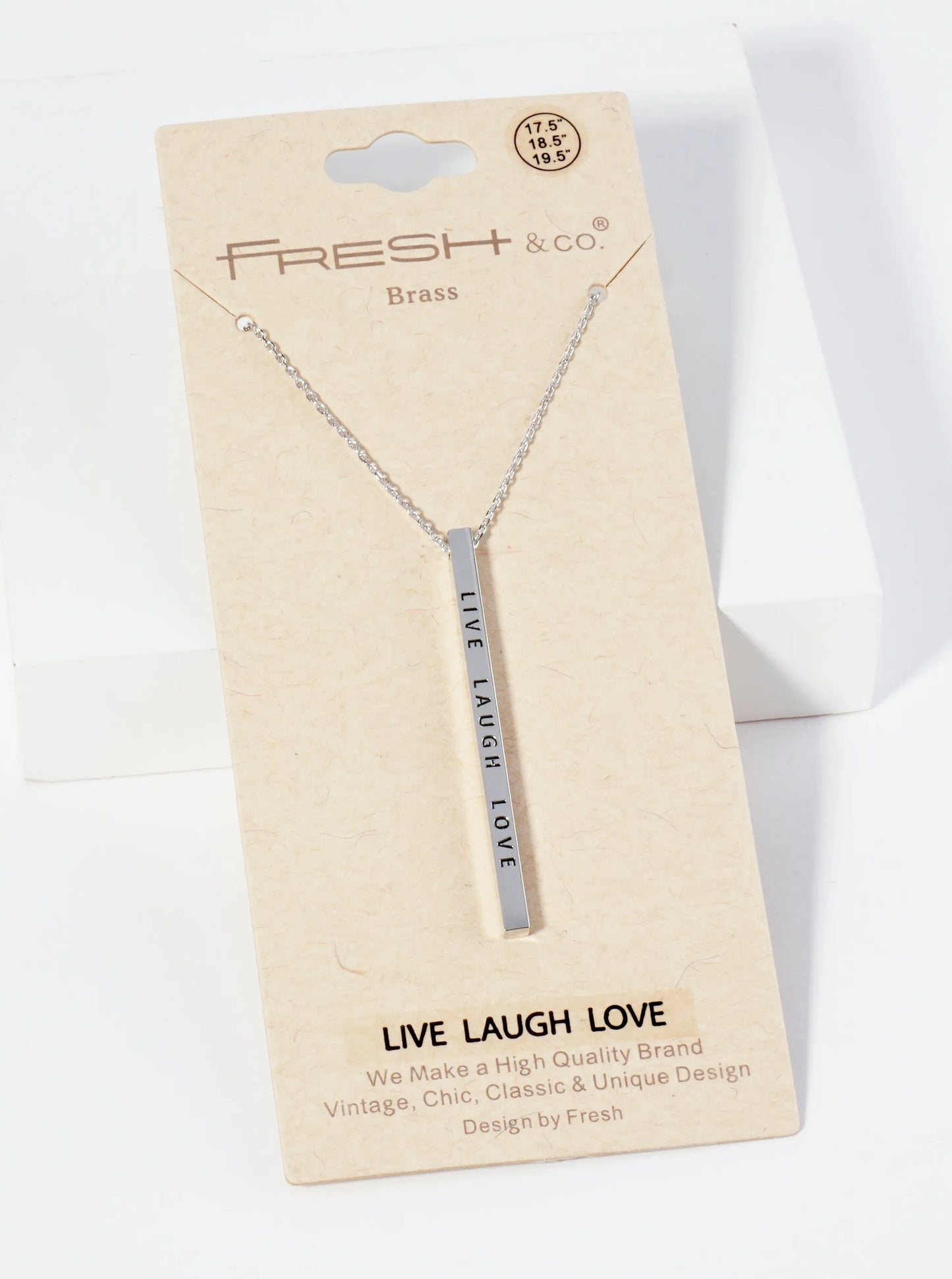 Live Laugh Love Engraved Vertical Bar Pendant Inspirational Necklace
