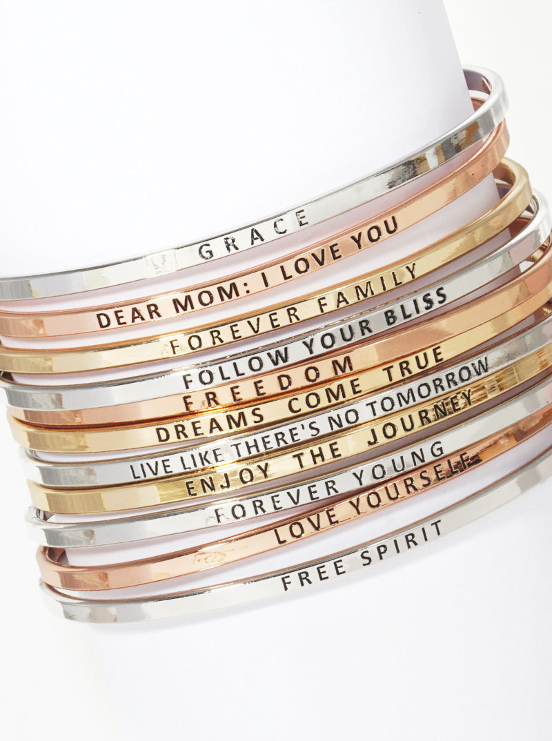 Live Like There Is No Tomorrow Engraved Inspirational Bangle Bracelet
