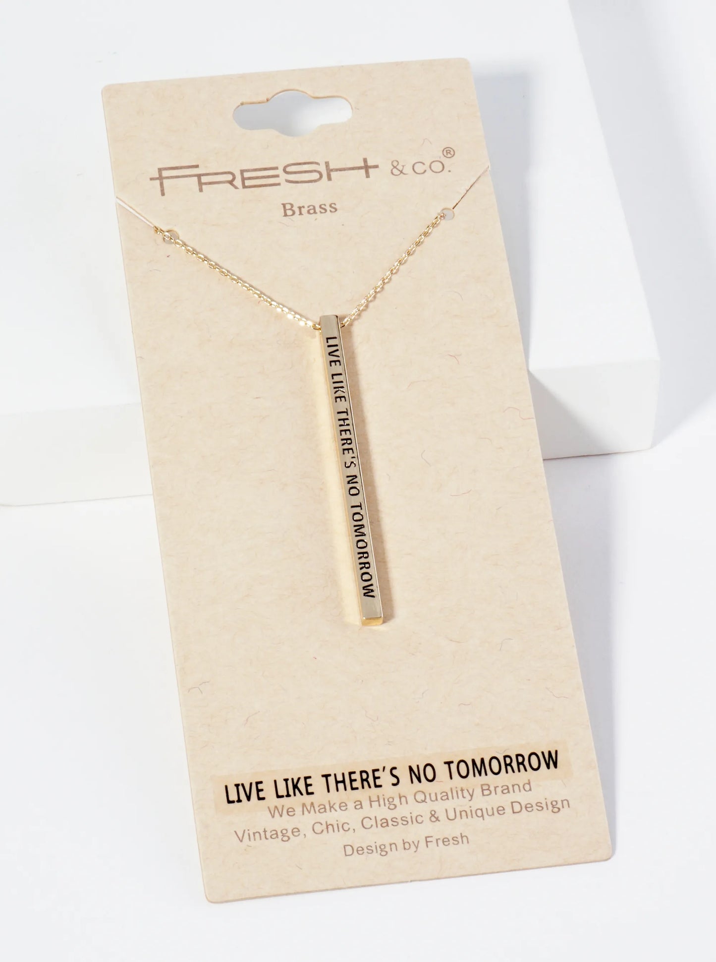 Live Like There Is No Tomorrow Engraved Vertical Bar Pendant Inspirational Necklace