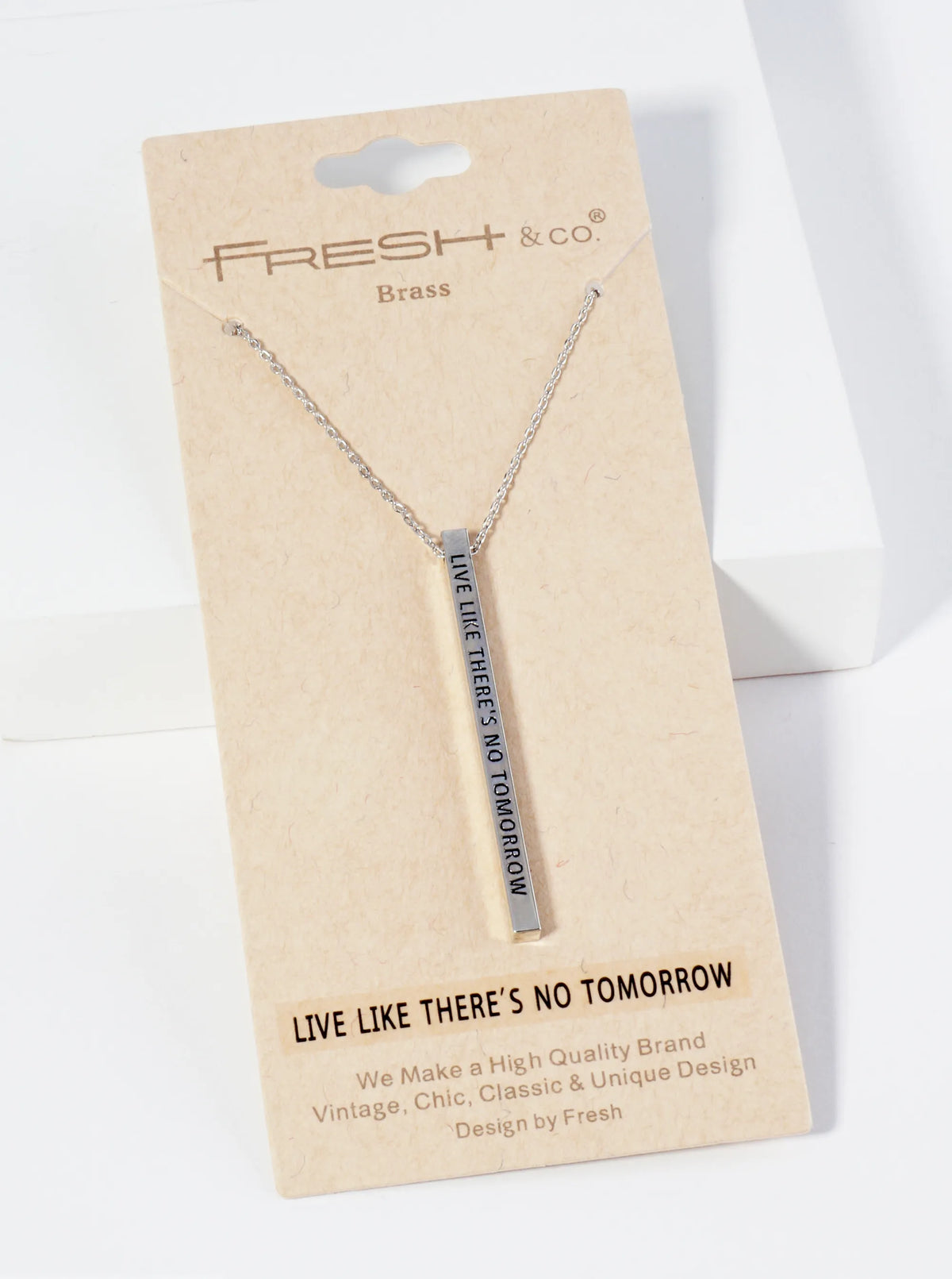 Live Like There Is No Tomorrow Engraved Vertical Bar Pendant Inspirational Necklace