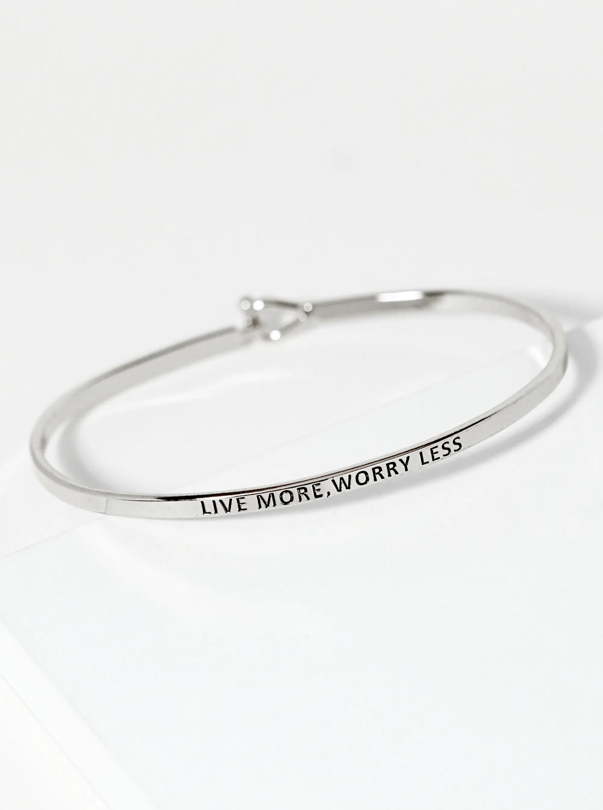 Live More Worry Less Engraved Inspirational Bangle Bracelet