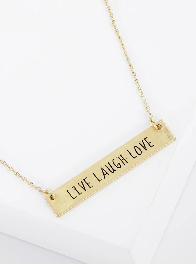 Live Laugh Love Engraved Rectangle Pendant Inspirational Necklace