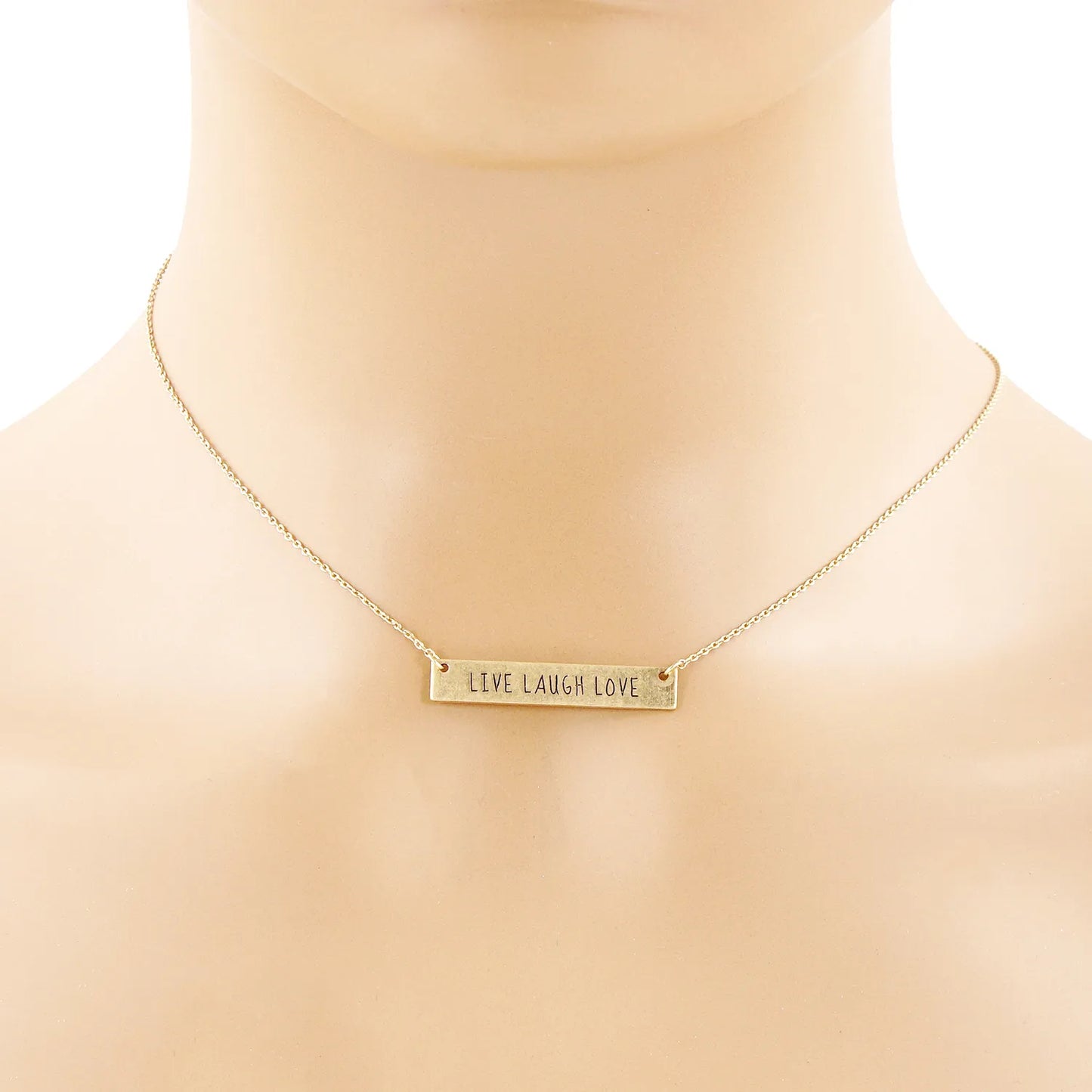 Live Laugh Love Engraved Rectangle Pendant Inspirational Necklace