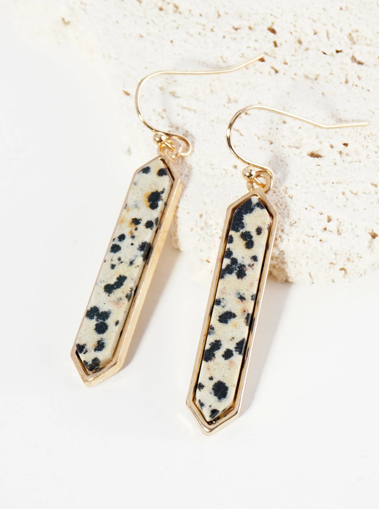 Long Hexagon Semi-Precious Natural Stone Drop Earrings