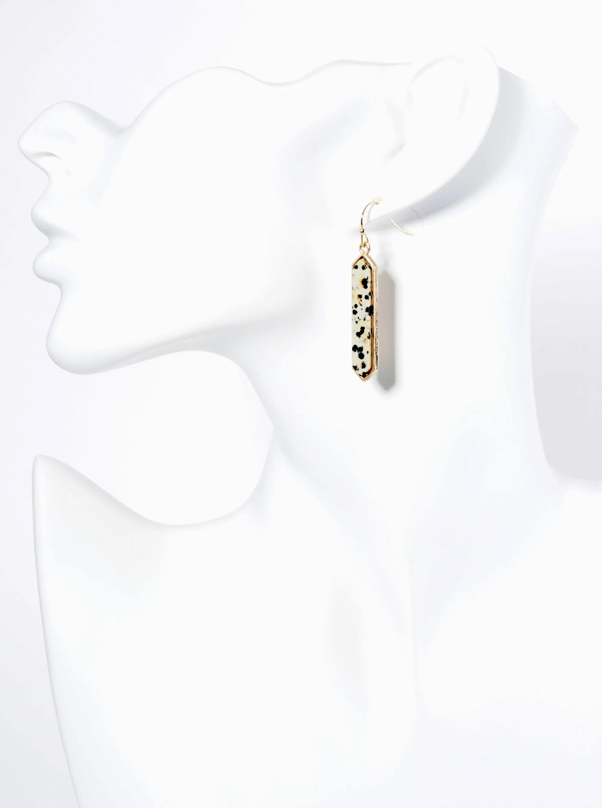 Long Hexagon Semi-Precious Natural Stone Drop Earrings
