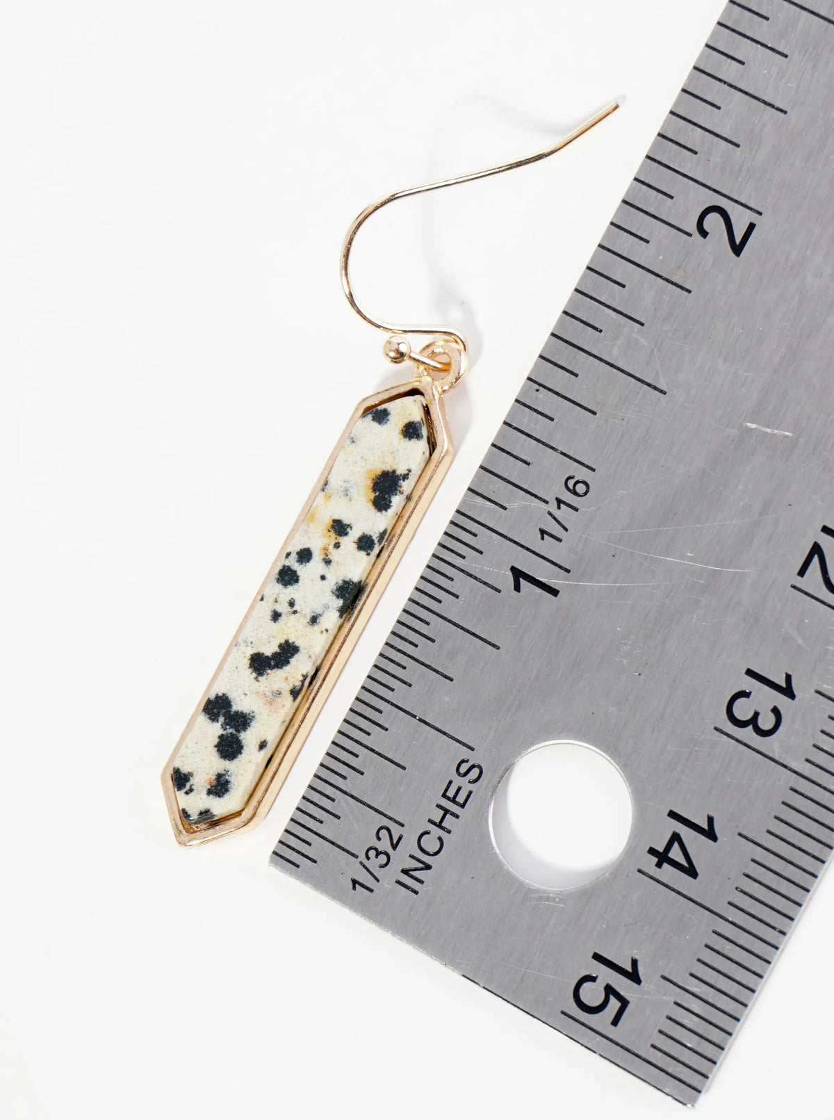 Long Hexagon Semi-Precious Natural Stone Drop Earrings