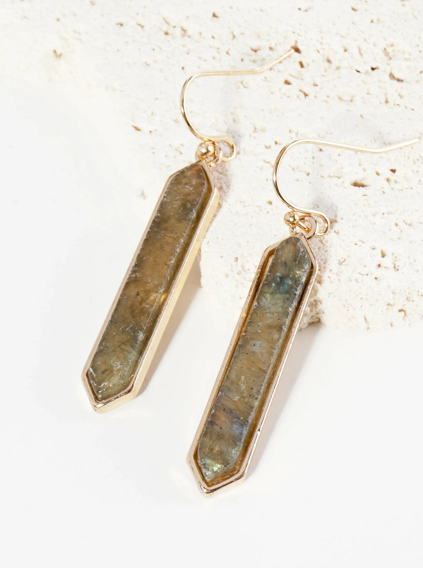 Long Hexagon Semi-Precious Natural Stone Drop Earrings