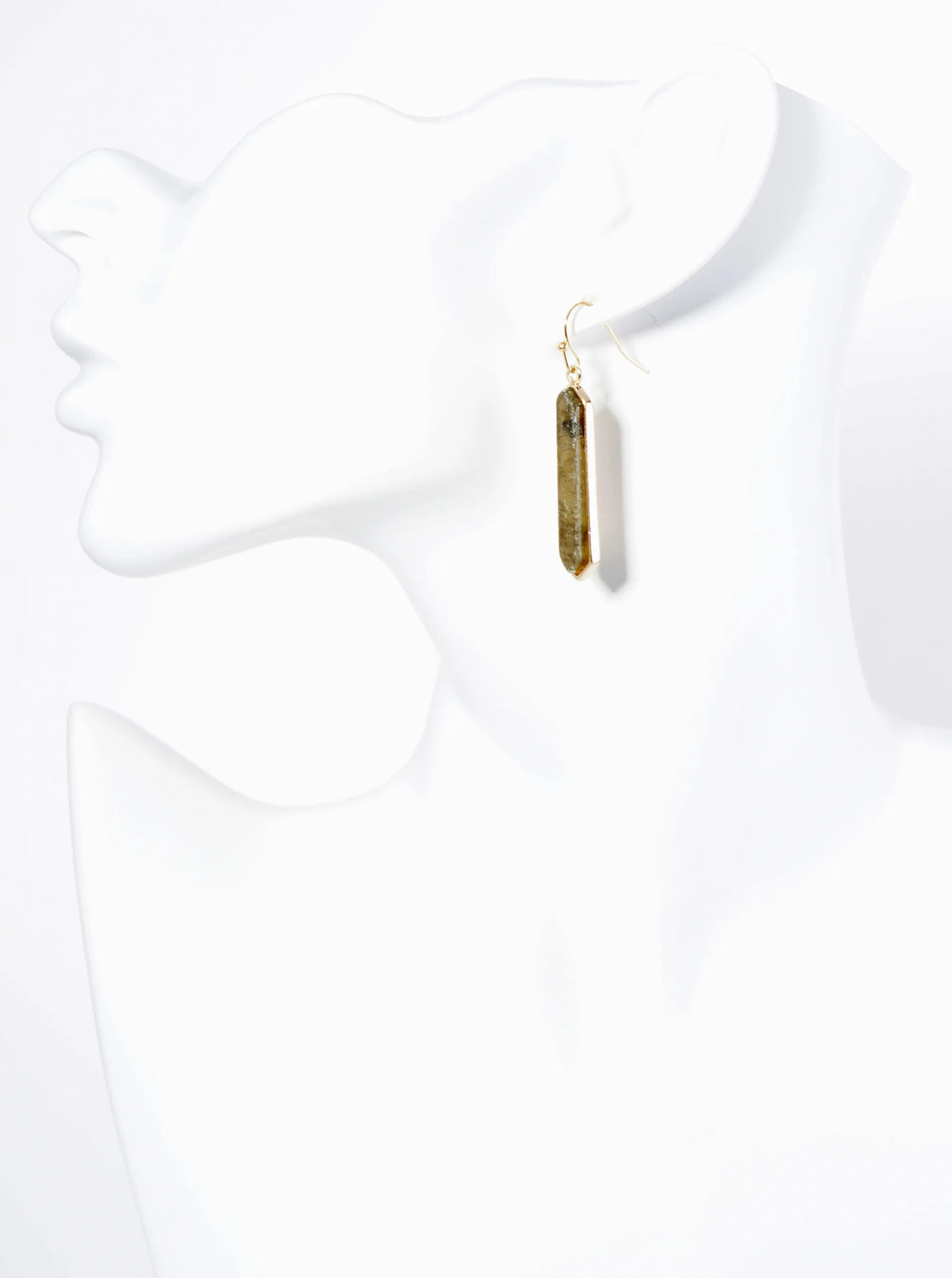 Long Hexagon Semi-Precious Natural Stone Drop Earrings