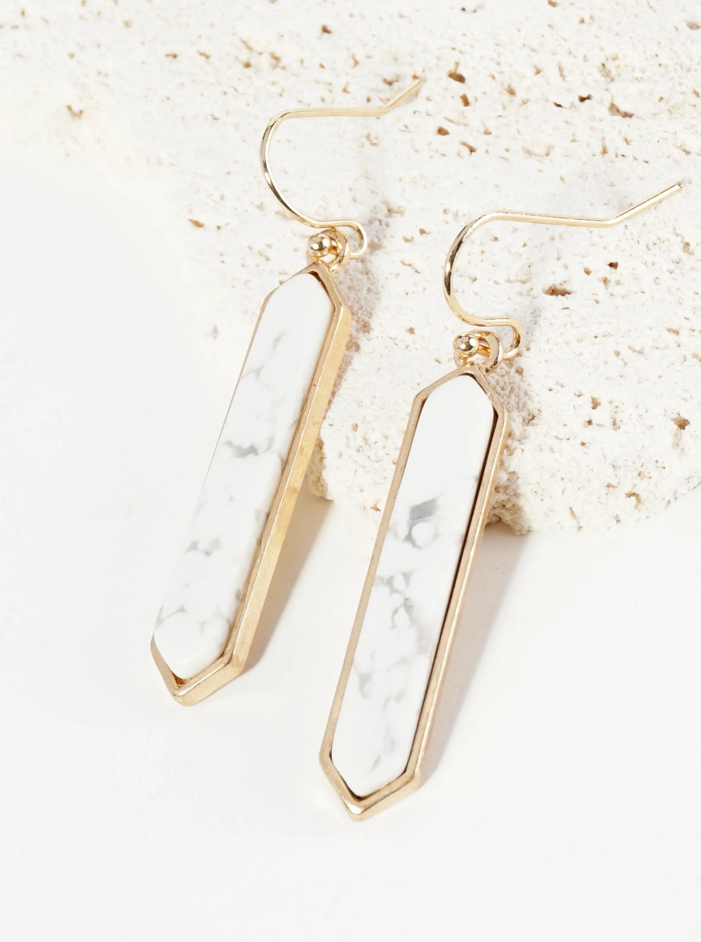 Long Hexagon Semi-Precious Natural Stone Drop Earrings