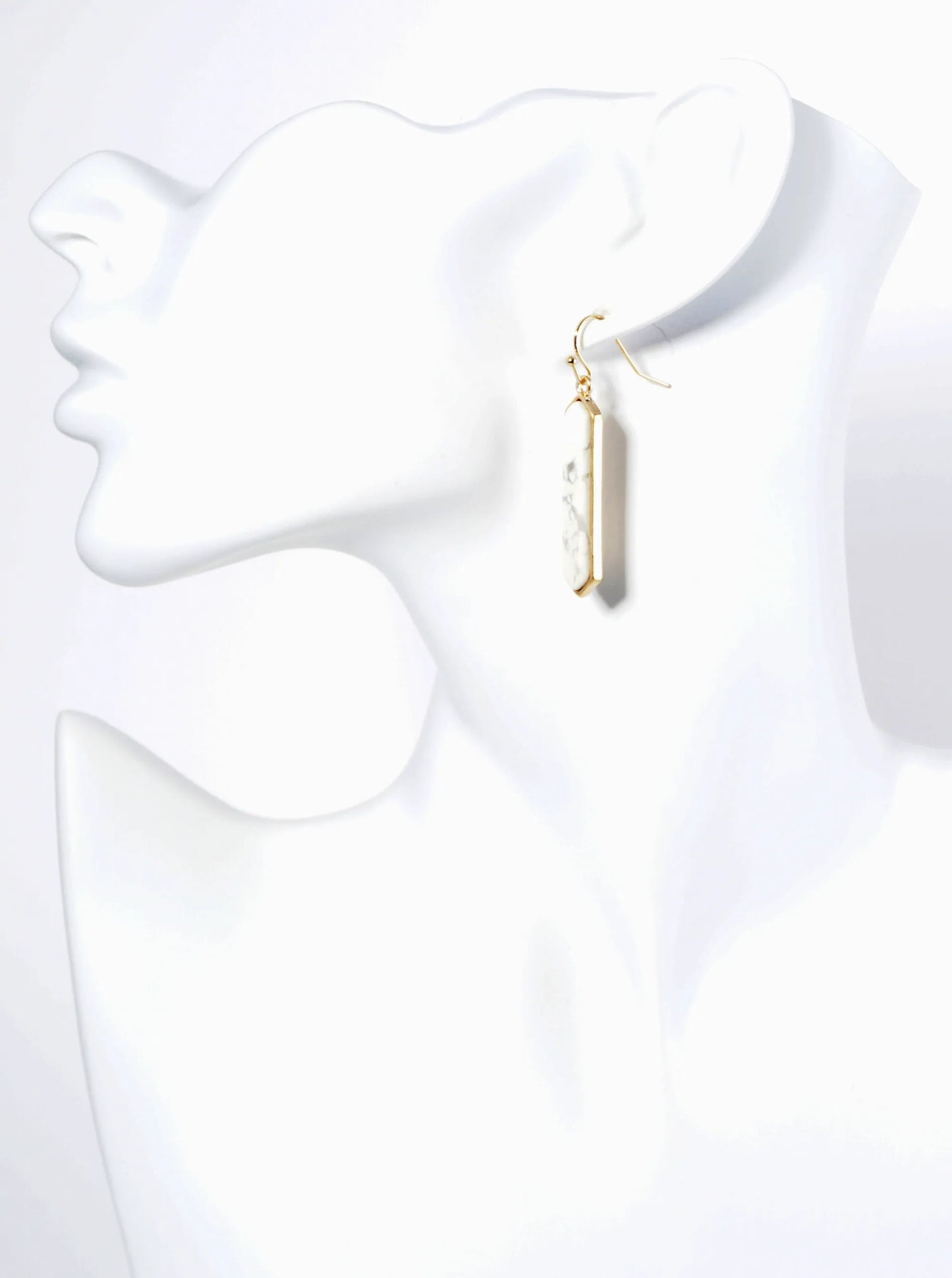 Long Hexagon Semi-Precious Natural Stone Drop Earrings