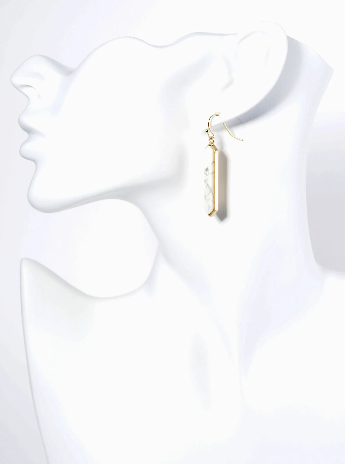 Long Hexagon Semi-Precious Natural Stone Drop Earrings