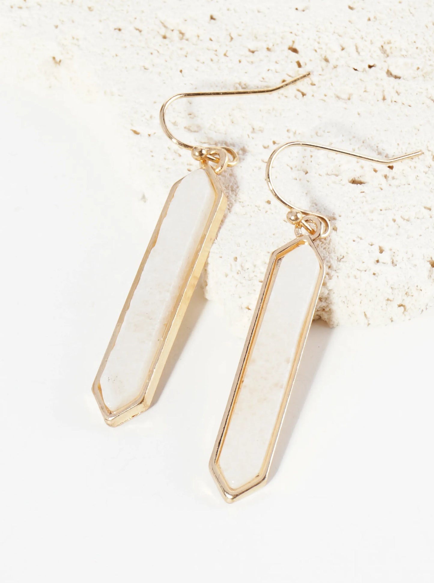 Long Hexagon Semi-Precious Natural Stone Drop Earrings