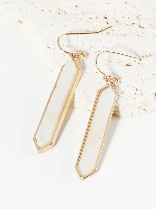 Long Hexagon Semi-Precious Natural Stone Drop Earrings