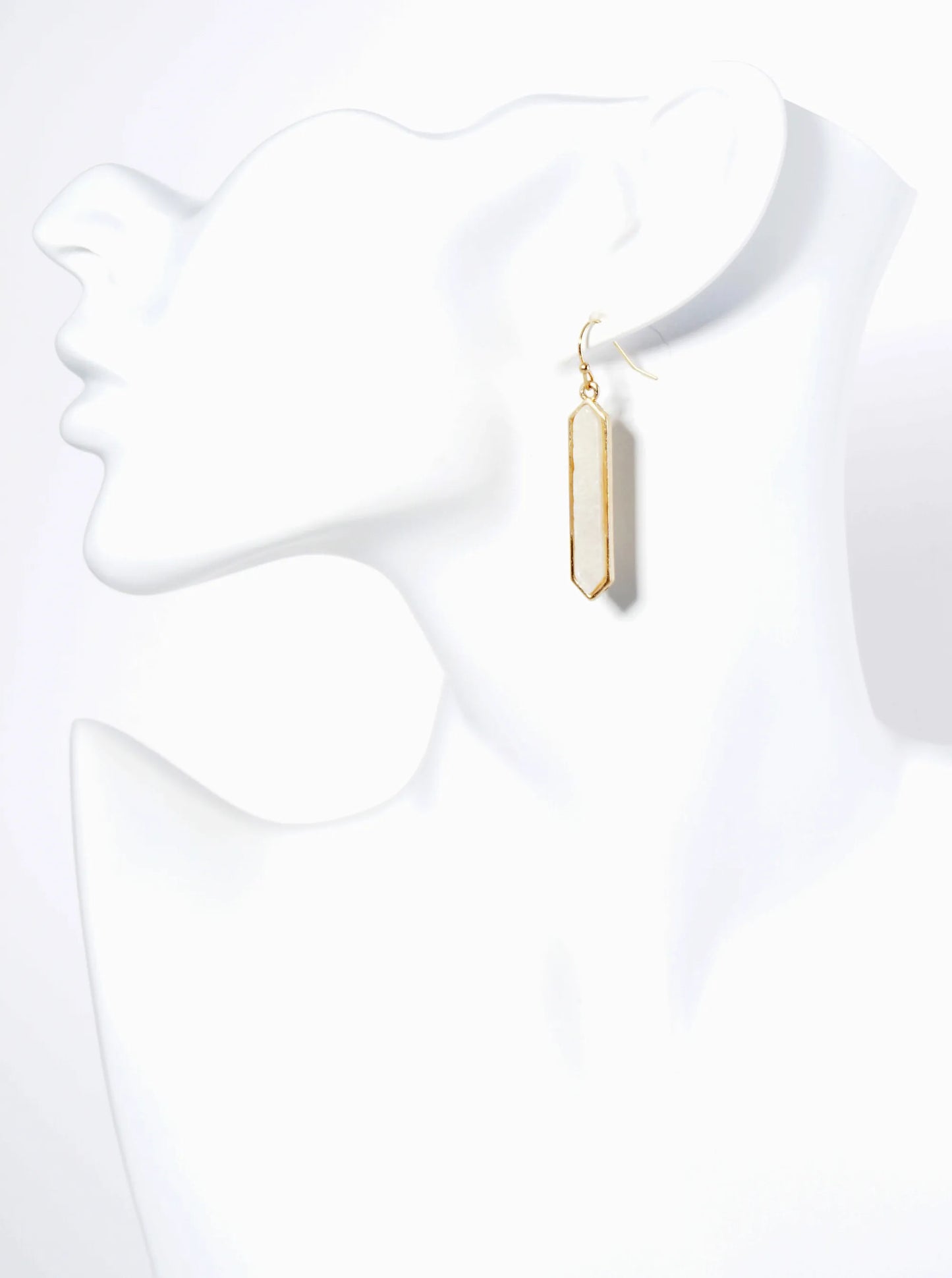 Long Hexagon Semi-Precious Natural Stone Drop Earrings