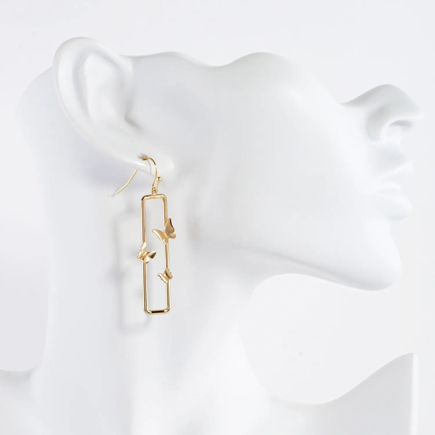 Long Rectangular Drop Earrings With Three Butterflies