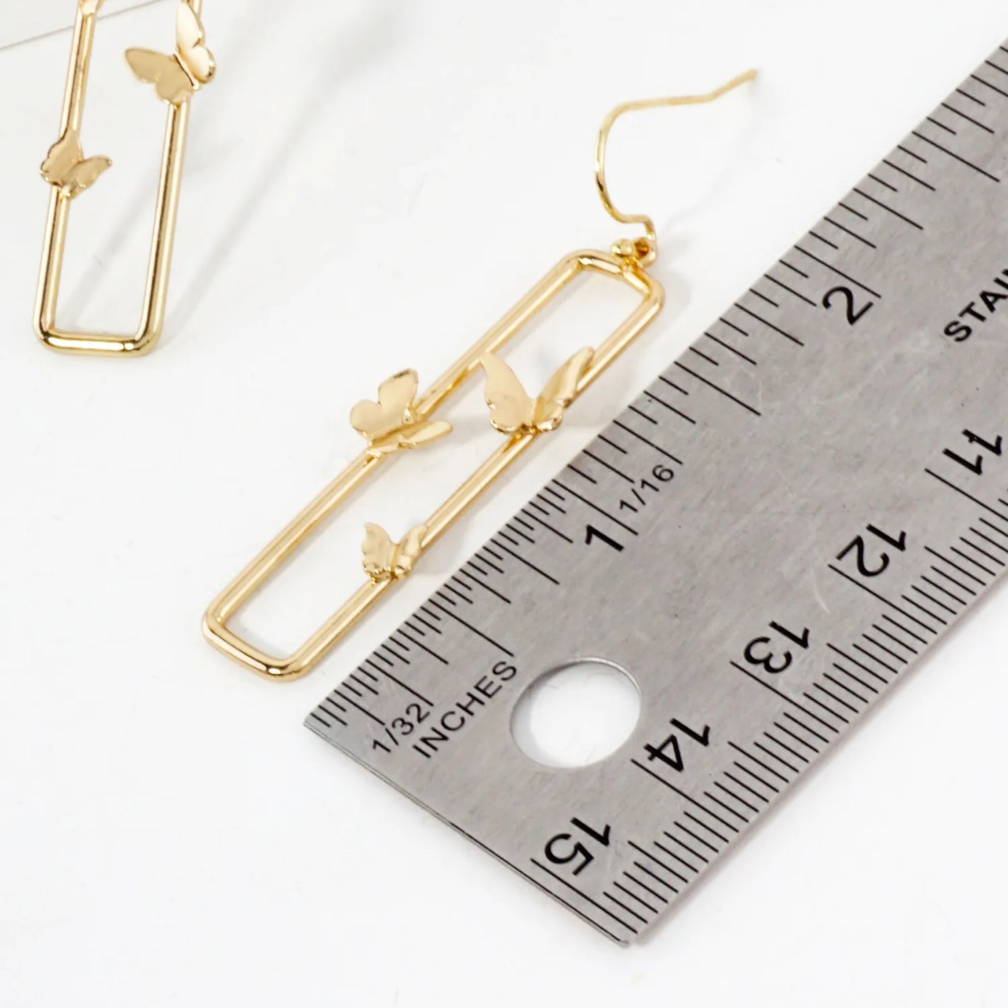 Long Rectangular Drop Earrings With Three Butterflies