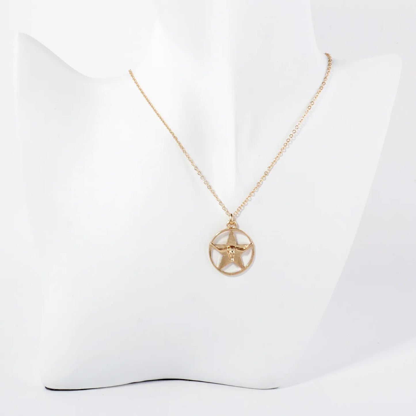 Longhorn Head And Star Overlay Western Medallion Pendant Necklace